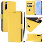 Per Sony Xperia 10 V 2023 Custodia in pelle tinta unita con cordino (giallo limone)