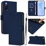 Per Sony Xperia 10 V 2023 Custodia in pelle tinta unita con cordino (blu navy)