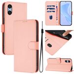 Per Sony Xperia 10 VI 2024 Custodia in pelle tinta unita effetto pelle con cordino (rosa)