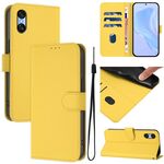 Per Sony Xperia 10 VI 2024 Custodia in pelle tinta unita con cordino (giallo limone)