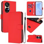 Per Ulefone Note 17 Pro Custodia in pelle tinta unita con cordino (rosso)