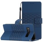 Per Google Pixel 6a Custodia per telefono in pelle con effetto pelle goffrata a diamante con cordino (blu scuro)