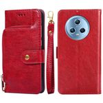 Custodia per telefono in pelle per borsa con cerniera Honor Magic5 (rossa)