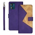 Per Motorola Moto E13 idewei Custodia per telefono in pelle con giunzione bicolore (viola)