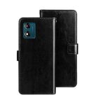 Per Motorola Moto E13 idewei Custodia per telefono in pelle Crazy Horse Texture con supporto (nero)