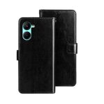 Per Realme C33 2023 idewei Custodia per telefono in pelle Crazy Horse Texture con supporto (nero)