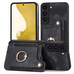 Per Samsung Galaxy S22+ 5G Custodia a portafoglio multi-scheda con anello retro skin-feel (nero)