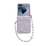 Per Samsung Galaxy Z Flip6 Custodia per telefono con texture a conchiglia perlescente in tre parti con braccialetto (rosa)