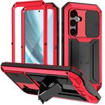 Per Samsung Galaxy S25+ 5G R-JUST Custodia per telefono con supporto impermeabile per fotocamera scorrevole (rosso)