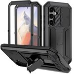 Per Samsung Galaxy S25 5G R-JUST Custodia per telefono con supporto impermeabile per fotocamera scorrevole (nero)