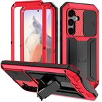 Per Samsung Galaxy S25 5G R-JUST Custodia per telefono con supporto impermeabile per fotocamera scorrevole (rosso)