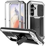 Per Samsung Galaxy S25 5G R-JUST Custodia per telefono con supporto impermeabile con fotocamera scorrevole (argento)