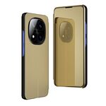 Per Xiaomi Redmi Note 14 Pro+ 5G Custodia in pelle con supporto a specchio orizzontale placcata (oro)
