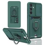 Per Samsung Galaxy S24 FE 5G Custodia per telefono in silicone con supporto magnetico scorrevole Camshield (verde notte)