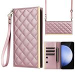Per Samsung Galaxy S24 FE 5G Crossbody Rhombic Sucker Custodia in Pelle per Telefono (Oro Rosa)