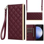 Per Samsung Galaxy S24 FE 5G Crossbody Rhombic Sucker Custodia in pelle per telefono (Claret)