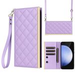 Per Samsung Galaxy S24 FE 5G Crossbody Rhombic Sucker Custodia in Pelle per Telefono (Viola)