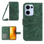 Per OPPO Reno13 Custodia in pelle con stampa a fiore di sole e cordino per telefono cellulare con chiusura a scatto (verde)