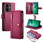 Per OPPO Reno13 F 4G / 5G Custodia in pelle con cerniera e nove slot per schede (rosso)