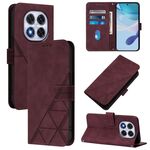 Per Redmi Note 14 Pro 5G Global Crossbody 3D Embossed Flip Custodia per telefono in pelle (rosso vino)