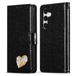 Per Samsung Galaxy S24+ 5G Glitter Powder Love Custodia in pelle per telefono (nero)