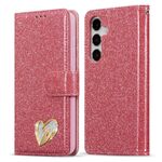 Per Samsung Galaxy S24+ 5G Glitter Powder Love Custodia in pelle per telefono (rosso rosa)