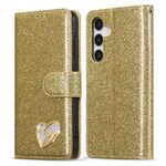 Per Samsung Galaxy S24+ 5G Glitter Powder Love Custodia in pelle per telefono (oro)