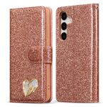 Per Samsung Galaxy S24+ 5G Glitter Powder Love Custodia in pelle per telefono (rosa)