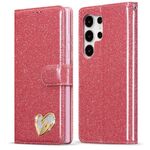 Per Samsung Galaxy S24 Ultra 5G Glitter Powder Love Custodia in pelle per telefono (rosso rosa)