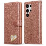 Per Samsung Galaxy S24 Ultra 5G Glitter Powder Love Custodia in pelle per telefono (rosa)