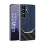 Per Samsung Galaxy S25 Ultra 5G GKK Plating Custodia per telefono con copertura completa in pelle e texture in legno (blu)