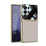 Per Samsung Galaxy S25 Ultra 5G GKK Plating TPU + Pelle Protezione Lente Custodia per Telefono Copertura Totale (Grigio Titanio)