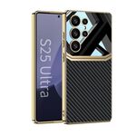 Per Samsung Galaxy S25 Ultra 5G GKK Plating TPU + Pelle Protezione Lente Custodia per Telefono Copertura Totale (Fibra di Carbonio)