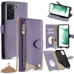 Per Samsung Galaxy S22 5G Custodia a tracolla in pelle Litchi a coda di pesce con catena a tracolla (viola)