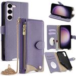 Per Samsung Galaxy S23 5G Custodia a tracolla in pelle Litchi a coda di pesce con catena a tracolla (viola)