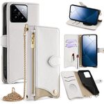 Per Xiaomi 14 Custodia per telefono in pelle Litchi a coda di pesce con catena a tracolla (bianca)