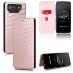 Per ASUS ROG Phone 7 Custodia per cellulare in pelle con texture in fibra di carbonio (rosa)