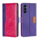 Per Samsung Galaxy M14 5G Custodia per telefono in pelle con fibbia laterale a contrasto di colore (viola + rosa rossa)