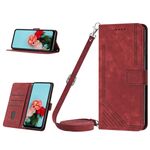 Custodia per cellulare in pelle con motivo a strisce Skin Feel per Nokia C22 con cordino (rosso)