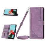 Custodia per telefono in pelle con motivo a strisce per Tecno Pop 7 Skin Feel con cordino (viola)