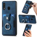 Per Samsung Galaxy A30 Custodia a portafoglio con scheda ad anello effetto pelle retrò (blu)