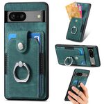 Per Google Pixel 7 Custodia per telefono a portafoglio con scheda ad anello retro skin-feel (verde)