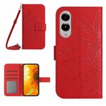 Per Samsung Galaxy S25 Edge 5G Custodia in pelle con stampa a fiore di sole e cordino (rosso)