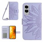 Per Samsung Galaxy S25 Edge 5G Custodia in pelle con stampa a fiore di sole e cordino (viola)
