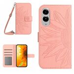 Per Samsung Galaxy S25 Edge 5G Custodia in pelle con stampa a fiore di sole e cordino (rosa)