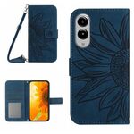 Per Samsung Galaxy S25 Edge 5G Custodia in pelle con stampa a fiore di sole e cordino (blu inchiostro)