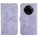 Per Samsung Galaxy S25 Edge 5G Custodia in pelle con motivo a farfalla in rilievo (viola)