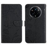 Per Samsung Galaxy S25 Edge 5G Custodia in pelle con motivo a farfalla in rilievo (nero)