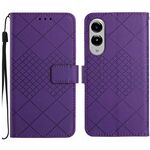 Per Samsung Galaxy S25 Edge 5G Custodia per telefono in pelle con trama a griglia rombica (viola)