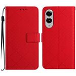 Per Samsung Galaxy S25 Edge 5G Custodia per telefono in pelle con trama a griglia rombica (rossa)